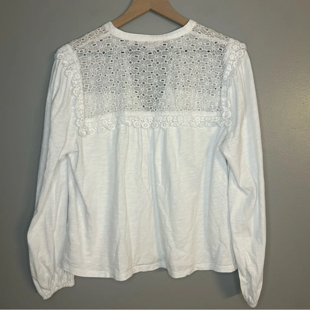 Boden White Eyelet Lace Notch Neck Crochet Trim Top, Size 12 - Picture 8 of 12